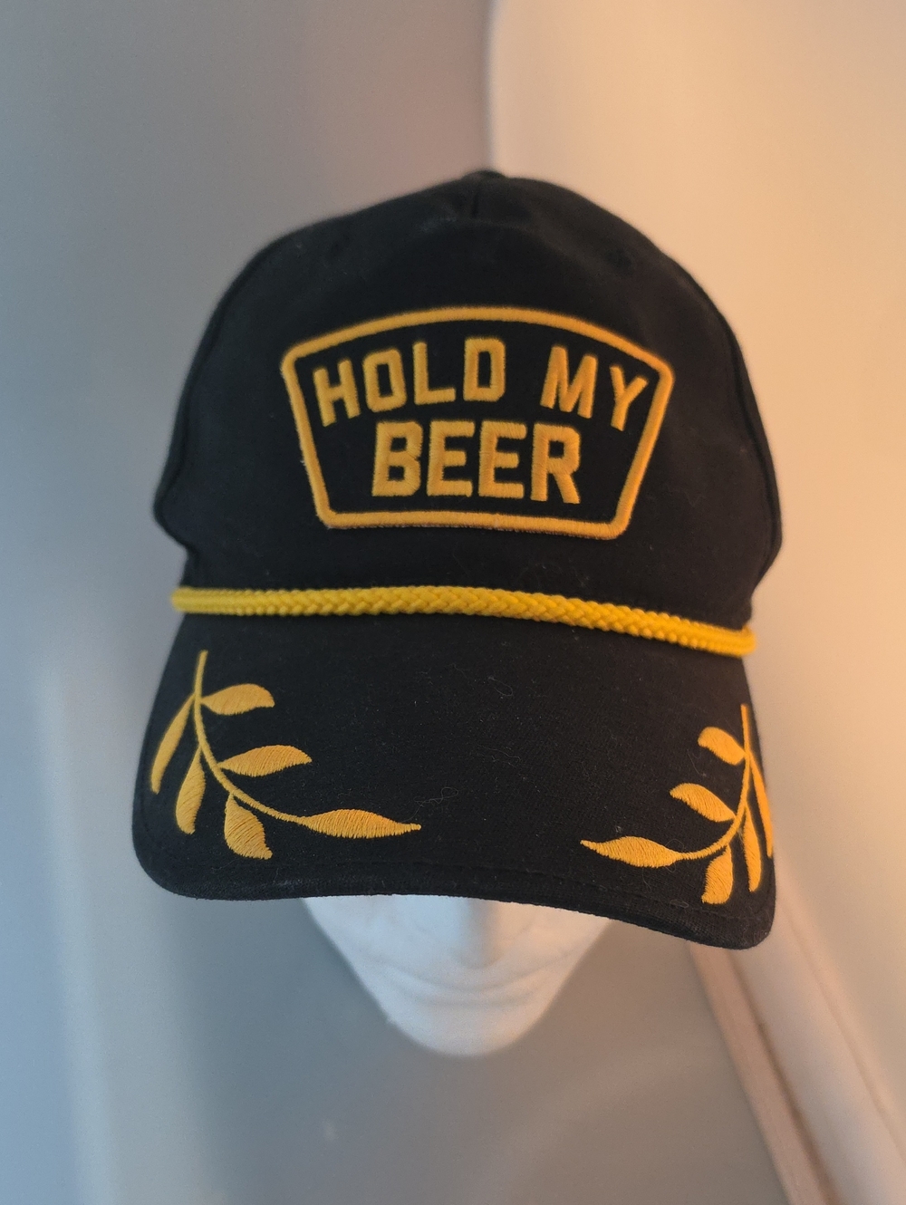 Black & Yellow 'Hold My Beer' Embroidered Cap by